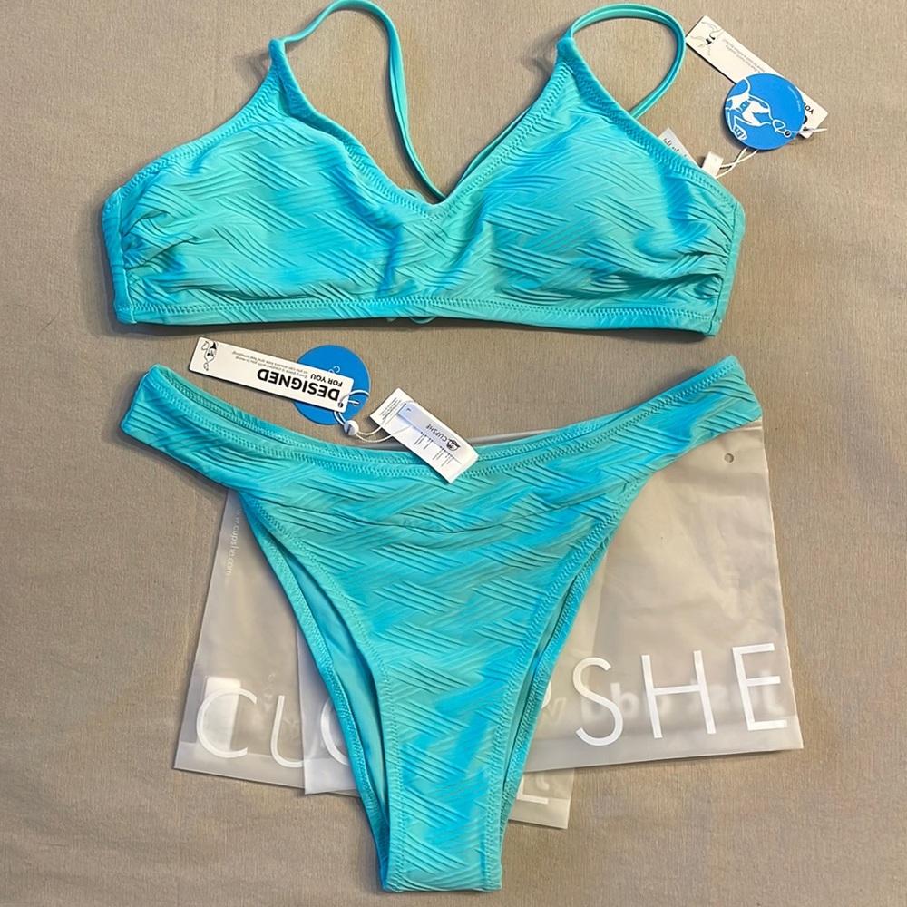 New Teal Cupshe Swim Top and Bottom